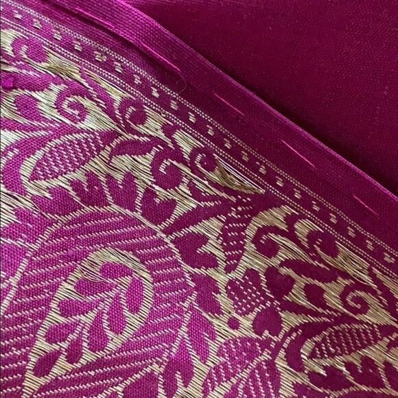 India gold embroidered purple silk shawl scarf - Picture 8 of 9